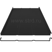 Фальцевая панель фальц двойной стоячий Line 625/550мм Satin 0.5мм RAL 9005 (черный) Grand Line